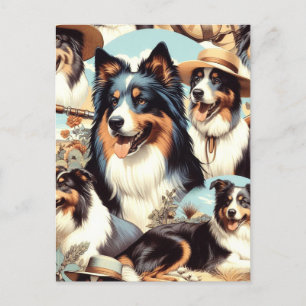 Retro Australian Shepherd Seamless Painting Postcard