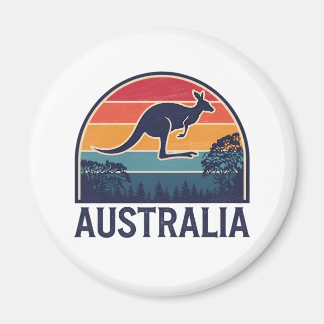 Retro Australian Sunset  Animal jumping Kangaroo Magnet (Front)