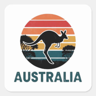 Retro Australian Sunset Animal jumping Kangaroo  Square Sticker