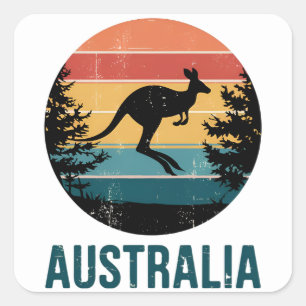 Retro Australian Sunset Animal jumping Kangaroo  Square Sticker