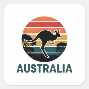 Retro Australian Sunset Animal jumping Kangaroo Square Sticker