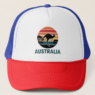 Retro Australian Sunset Animal jumping Kangaroo Trucker Hat