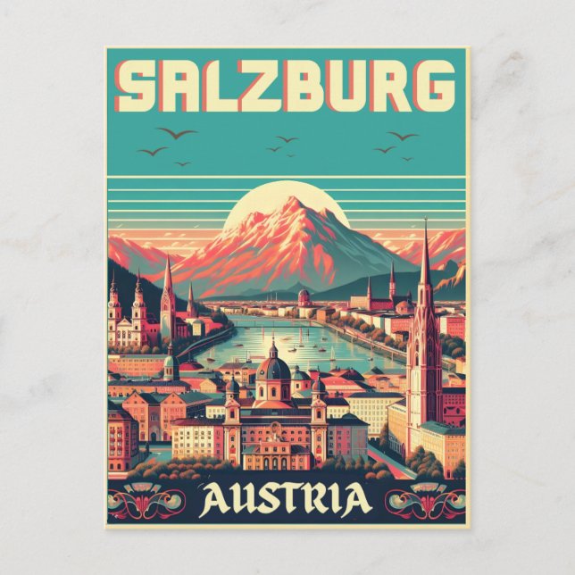 Retro Austria capital salzburg skyline Postcard (Front)