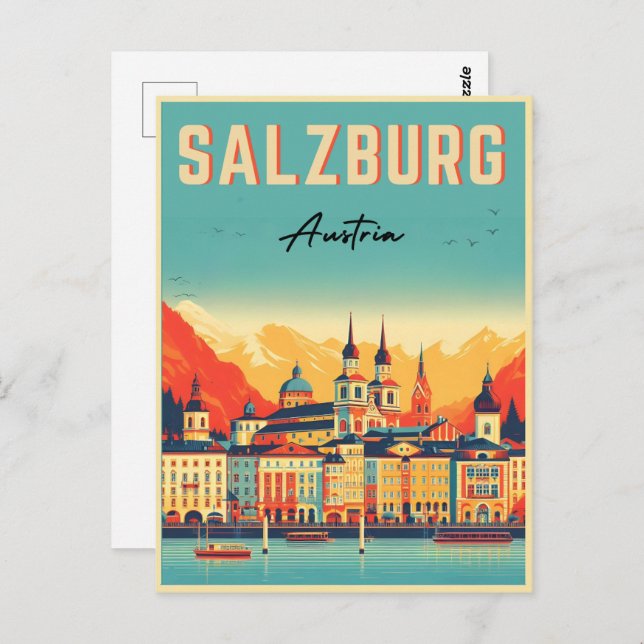 Retro Austria capital salzburg skyline Postcard (Front/Back)