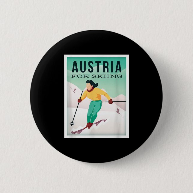 Retro Austria Skiing Motif With Ski And Ski Poles  6 Cm Round Badge (Front)