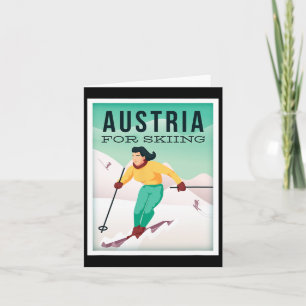 Retro Austria Skiing Motif With Ski And Ski Poles Card