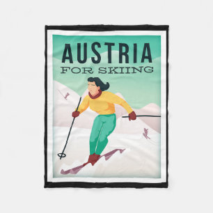 Retro Austria Skiing Motif With Ski And Ski Poles Fleece Blanket