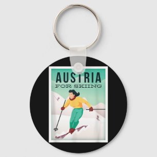 Retro Austria Skiing Motif With Ski And Ski Poles  Key Ring
