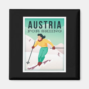 Retro Austria Skiing Motif With Ski And Ski Poles Magnet
