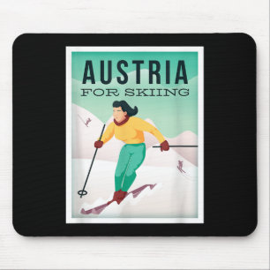 Retro Austria Skiing Motif With Ski And Ski Poles Mouse Pad