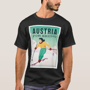 Retro Austria Skiing Motif With Ski And Ski Poles T-Shirt