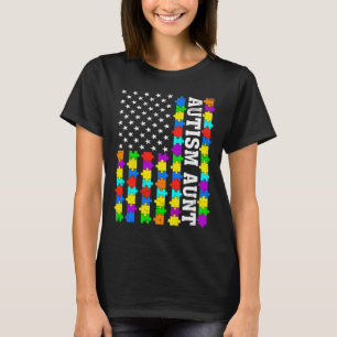 Retro Autism Aunt American Flag Love Autism Awaren T-Shirt