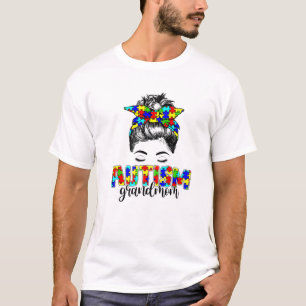 Retro Autism Awareness Messy Bun Grandmom Support T-Shirt