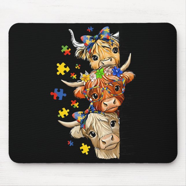 Retro Autism Awareness Puzzle Coquette Bow Mouse Pad (Front)