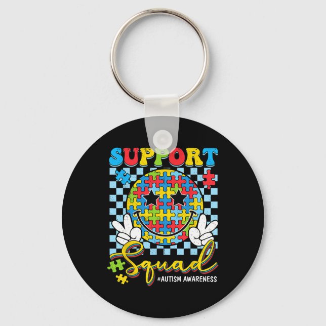 Retro Autism Awareness Support-squad Groovy Smile  Key Ring (Front)