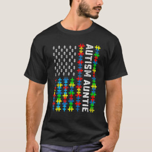 Retro Autism Awareness Usa Flag Auntie Support Aut T-Shirt