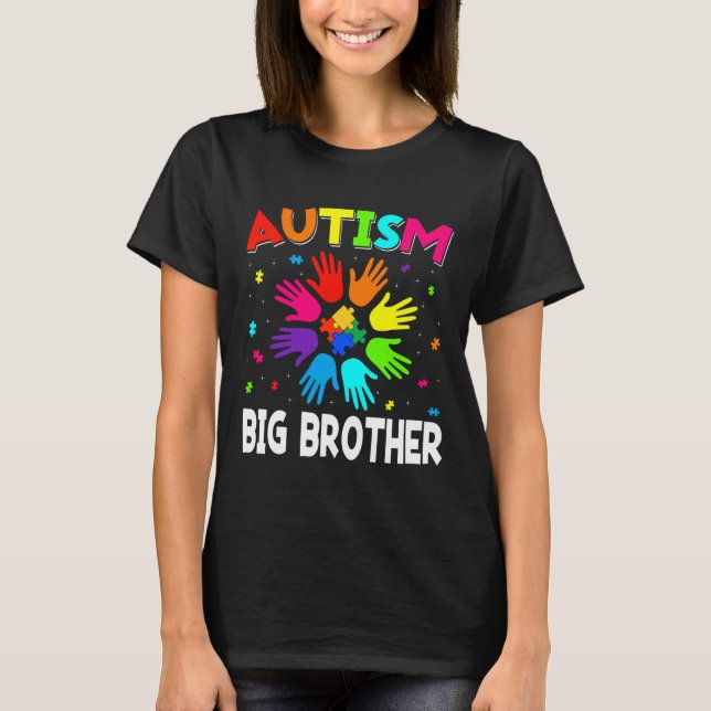 Retro Autism Awareness Usa Flag Big Brother Suppor T-Shirt (Front)