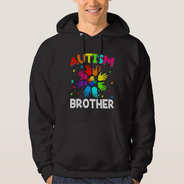 Retro Autism Awareness Usa Flag Brother Support Au Hoodie (Front)