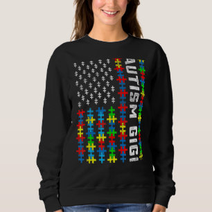 Retro Autism Awareness Usa Flag Gigi Support Autis Sweatshirt