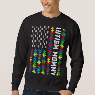 Retro Autism Awareness Usa Flag Mummy Support Auti Sweatshirt