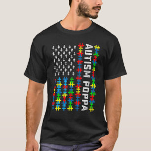 Retro Autism Awareness Usa Flag Poppa Support Auti T-Shirt
