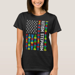 Retro Autism Awareness Usa Flag Stepmom Support Au T-Shirt