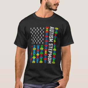 Retro Autism Awareness USA Flag Stepmom Support Au T-Shirt