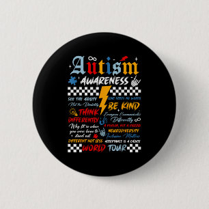 Retro autism awareness world tour puzzle piece 6 cm round badge