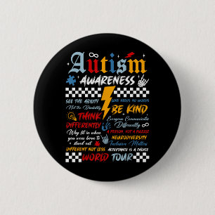 Retro Autism Awareness World Tour Puzzle Piece 6 Cm Round Badge