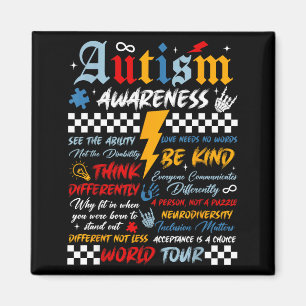 Retro autism awareness world tour puzzle piece magnet