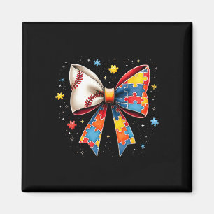 Retro Autism Baseball Bow Puzzle Piece Awareness A Magnet