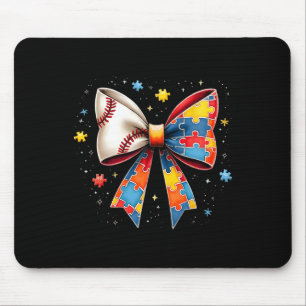 Retro Autism Baseball Bow Puzzle Piece Awareness A Mouse Pad