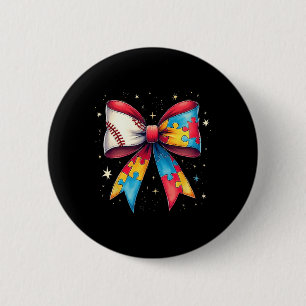 Retro Autism Baseball Bow Puzzle Piece Awareness G 6 Cm Round Badge