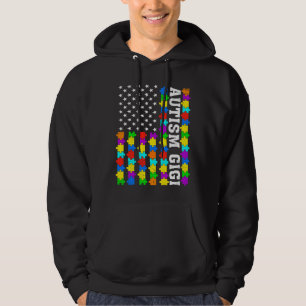 Retro Autism Gigi American Flag Love Autism Awaren Hoodie