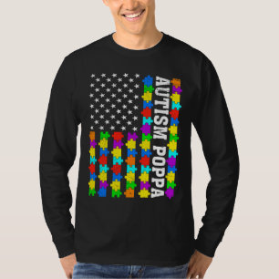 Retro Autism Poppa American Flag Love Autism Aware T-Shirt