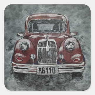retro, auto, car, square sticker