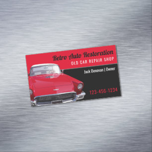 Retro Auto Restoration Repair Shop Magnetic Business Card