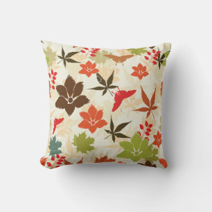 Retro Autumn Butterflies Leaves Throw Pillow