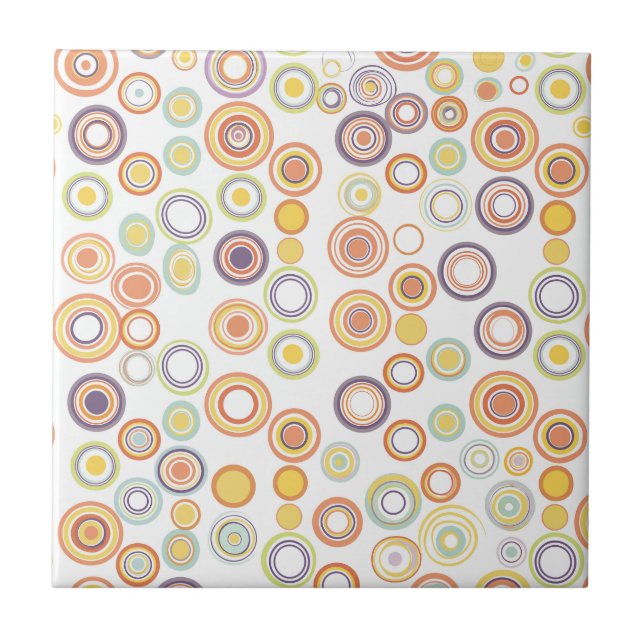 Retro Autumn Circles Ceramic Tile (Front)