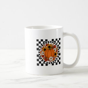 Retro Autumn Floral Pumpkin Checked Vintage Coffee Mug