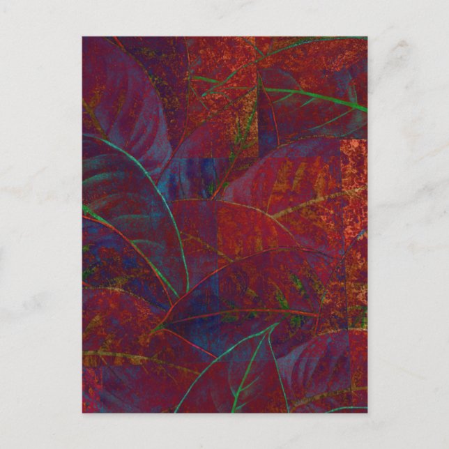 Retro Autumn Foliage Burgundy Leaves Metallic Holiday Postcard (Front)
