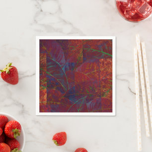 Retro Autumn Foliage Burgundy Leaves Metallic Napkin