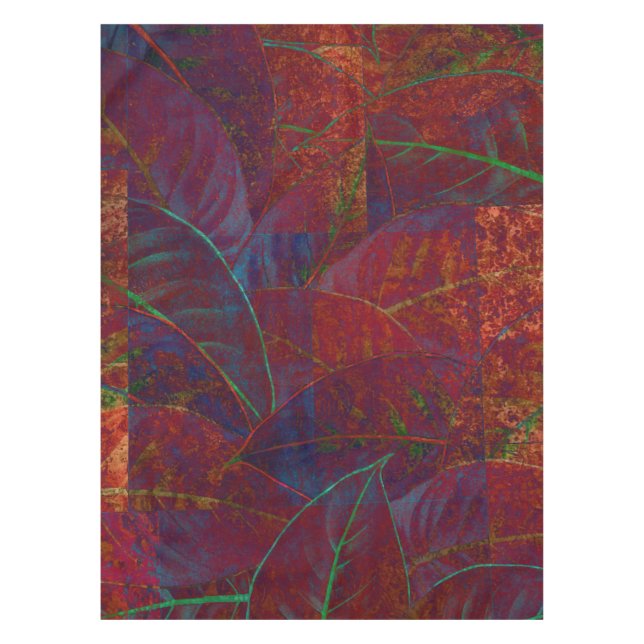 Retro Autumn Foliage Burgundy Leaves Metallic Tablecloth (Front)