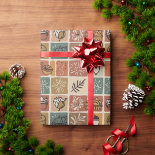 Retro Autumn Harvest Tile Pattern Wrapping Paper