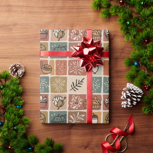 Retro Autumn Harvest Tile Pattern Wrapping Paper (Holiday Gift)