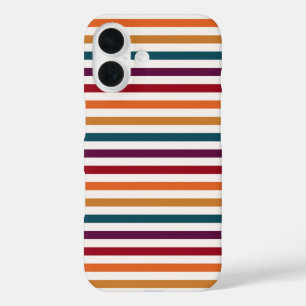 Retro Autumn Multi-Coloured Horizontal Striped iPhone 16 Case