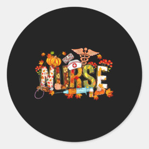 Retro Autumn Pumpkin Fall Nurse Life Thanksgiving Classic Round Sticker