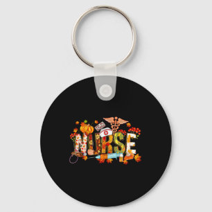 Retro Autumn Pumpkin Fall Nurse Life Thanksgiving Key Ring