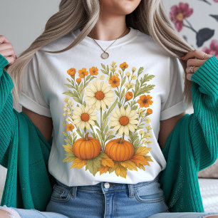 Retro Autumn Pumpkin Floral Shirt, Fall Vibes Tee