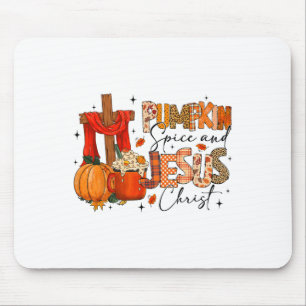Retro Autumn Pumpkins Spice And Jesus Christ Fall Mouse Pad